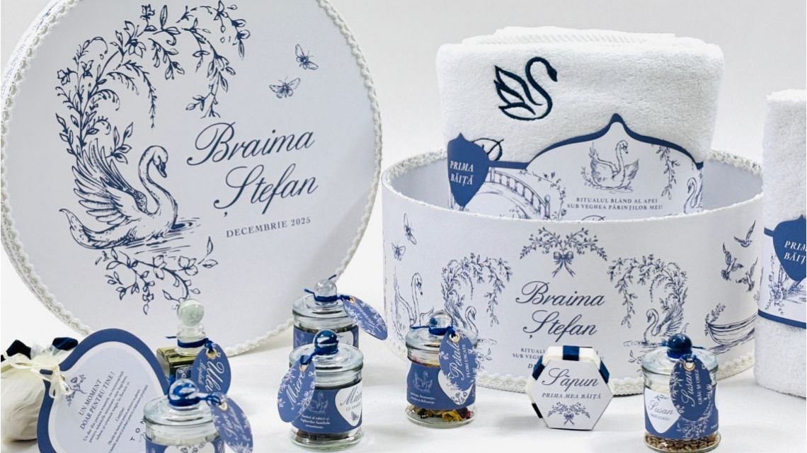 Set Prima Băiță cu nasii dupa botez Swan Lake Ritual Blând al apei pentru Băieți 26